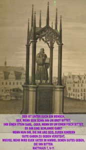 Bibelzitat,Bild der Lutherstatue- Luthermuseum in Wittenberg - go 4 jesus - Jesus lehrte - Bibel - Christine Danzer