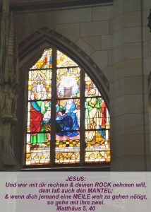 Wittenberg - Schlosskirche - Fensterbild Himmelfahrt Jesu-Christine Danzer - go 4 jesus - Matthäus 5,40 - Bibel